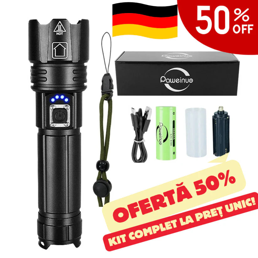 Zestaw latarki taktycznej z niemieckim laserem + Pudełko + Dodatkowa bateria GRATIS – TitanLux™